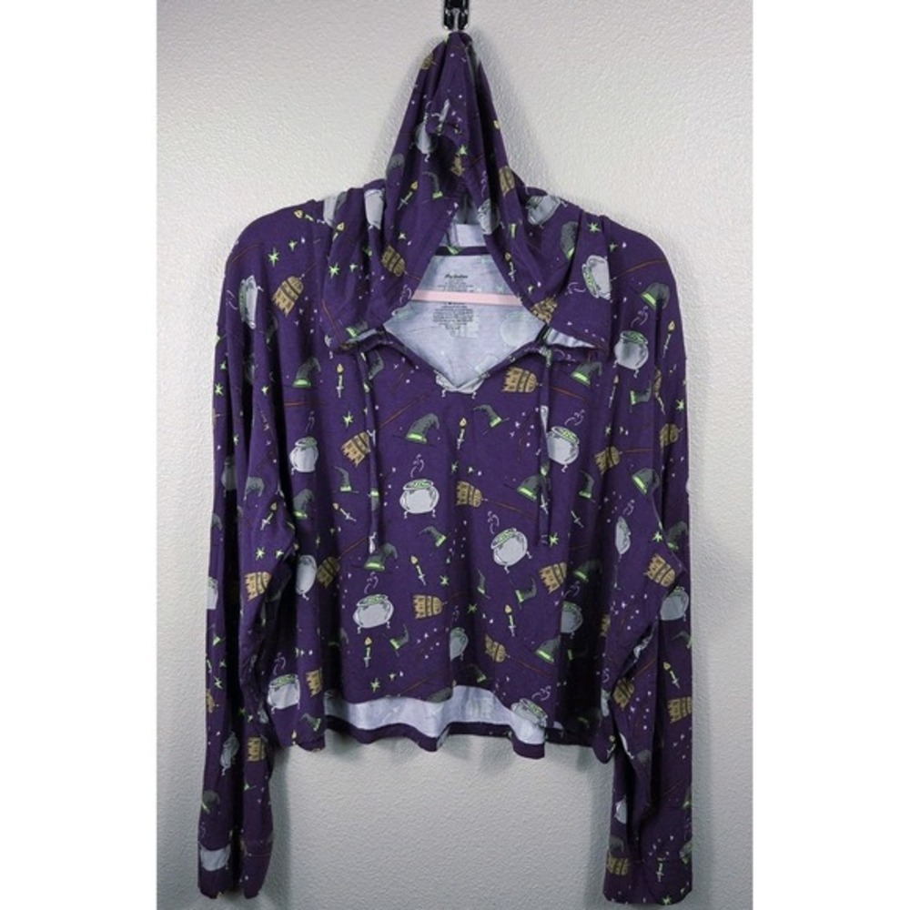 MeUndies Witch Print Hooded Long Sleeve Top‎ Purple Cropped 3X